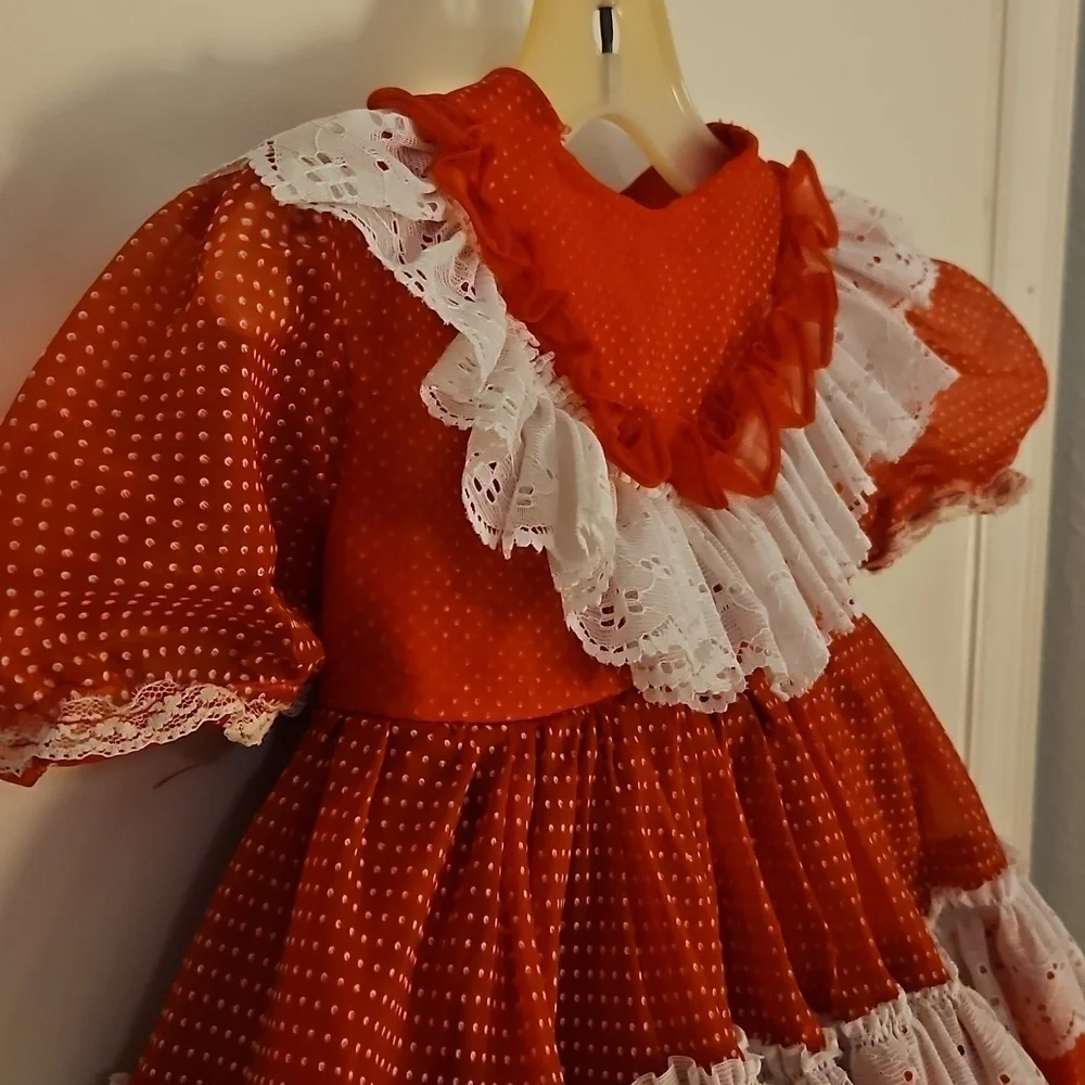 Vintage Handmade Red and White Pin Dot Ruffled Circle Lolita Pageant Dress